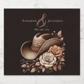 カントリーウェスタン女性のカーボーイハットと花 スパークリングワインラベル (シングルラベル)