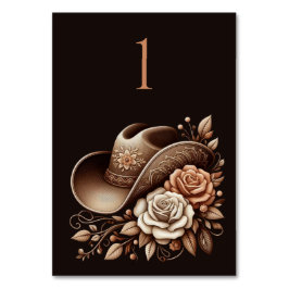 カントリーウェスタン女性のカーボーイハットと花 テーブルナンバー
