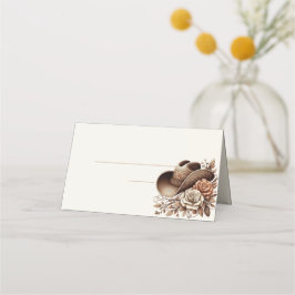 カントリーウェスタン女性のカーボーイハットと花 プレイスカード