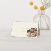 カントリーウェスタン女性のカーボーイハットと花 プレイスカード (正面)