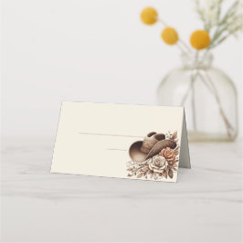 カントリーウェスタン女性のカーボーイハットと花 プレイスカード