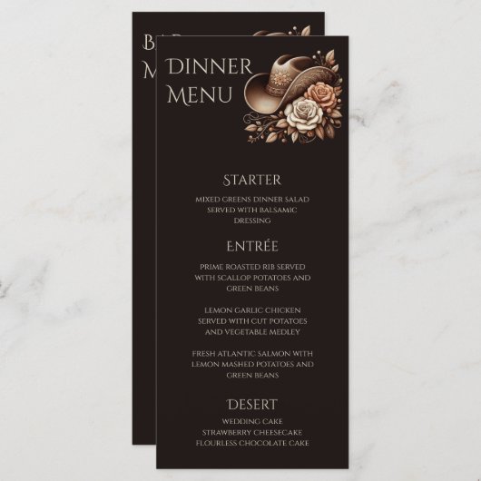 カントリーウェスタン女性のカーボーイハットと花 メニュー (正面/裏面)