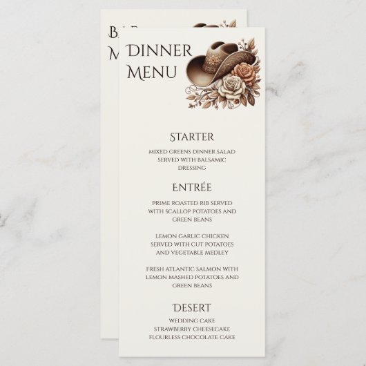 カントリーウェスタン女性のカーボーイハットと花 メニュー (正面/裏面)