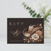 カントリーウェスタン女性のカーボーイハットと花 出欠カード (スタンド正面)