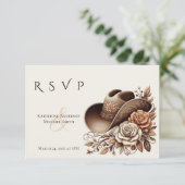 カントリーウェスタン女性のカーボーイハットと花 出欠カード (スタンド正面)