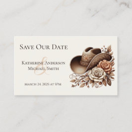 カントリーウェスタン女性のカーボーイハットと花 名刺