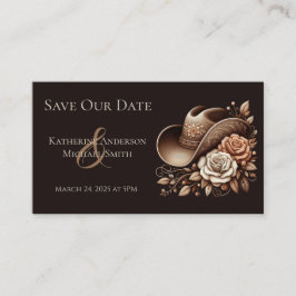 カントリーウェスタン女性のカーボーイハットと花 名刺