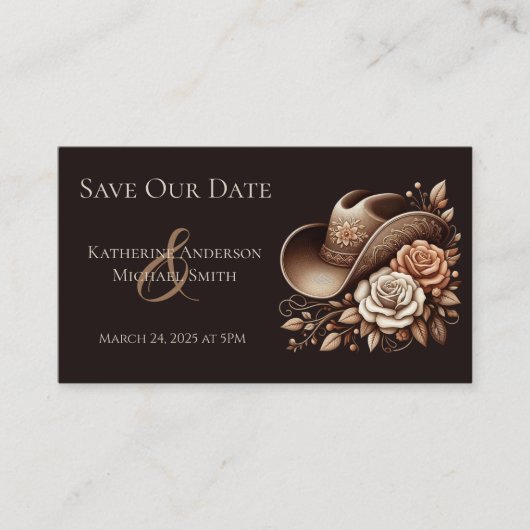 カントリーウェスタン女性のカーボーイハットと花 名刺 (正面)