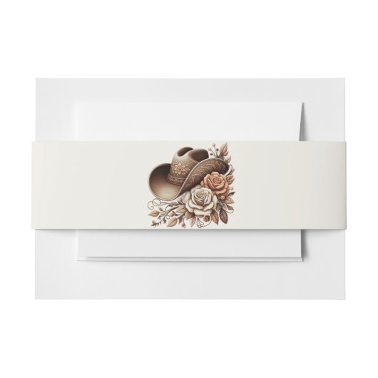 カントリーウェスタン女性のカーボーイハットと花 招待状ベリーバンド (正面例)