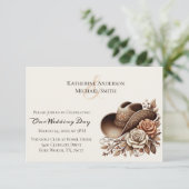 カントリーウェスタン女性のカーボーイハットと花 招待状 (スタンド正面)