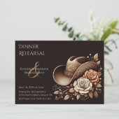 カントリーウェスタン女性のカーボーイハットと花 招待状 (スタンド正面)