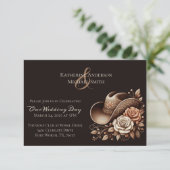 カントリーウェスタン女性のカーボーイハットと花 招待状 (スタンド正面)