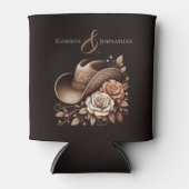 カントリーウェスタン女性のカーボーイハットと花 缶クーラー (正面)