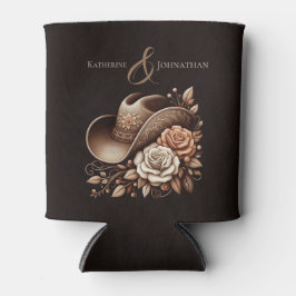 カントリーウェスタン女性のカーボーイハットと花 缶クーラー