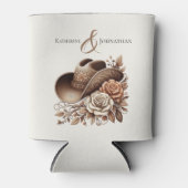 カントリーウェスタン女性のカーボーイハットと花 缶クーラー (正面)