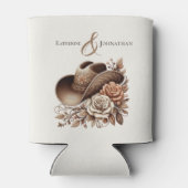 カントリーウェスタン女性のカーボーイハットと花 缶クーラー (裏面)