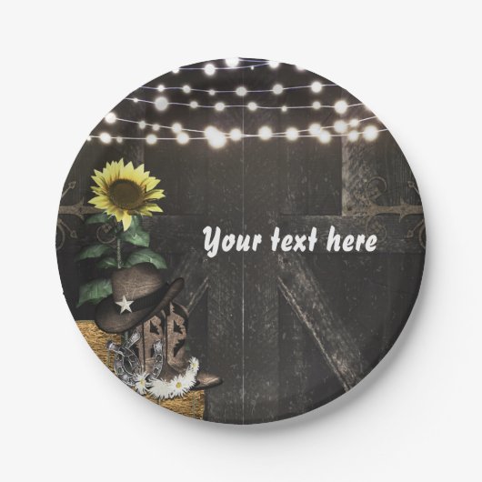 カントリーウェスタン素朴バーンドアウェディングパーティー ペーパープレート (正面)