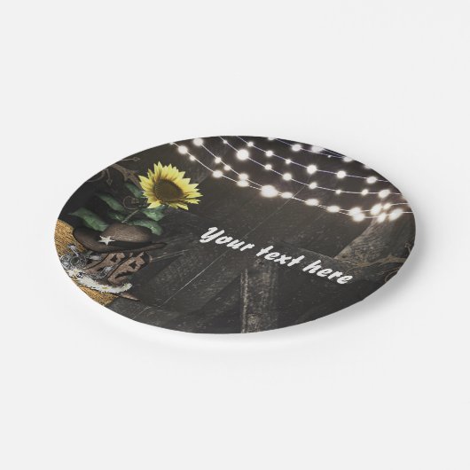 カントリーウェスタン素朴バーンドアウェディングパーティー ペーパープレート (アングル)