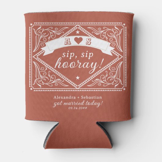 カントリーウェスタン素朴フローラテラコッタ結婚ズ 缶クーラー (正面)