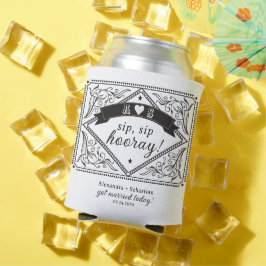 カントリーウェスタン素朴フローラ結婚白黒 缶クーラー