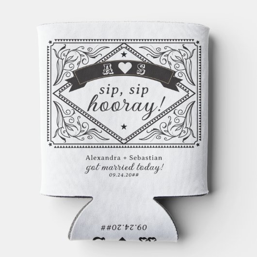 カントリーウェスタン素朴フローラ結婚白黒 缶クーラー (裏面)