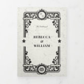 カントリーウェスタン素朴白黒トリ結婚フォル 三つ折り招待状 (カバー)