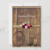 カントリーウェスタン結婚ズの赤いバラの羽のロープ 招待状 (正面)