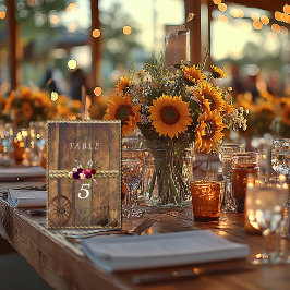 カントリーウェスタン結婚ズの赤いピンクのバラのワゴンホイール テーブルナンバー