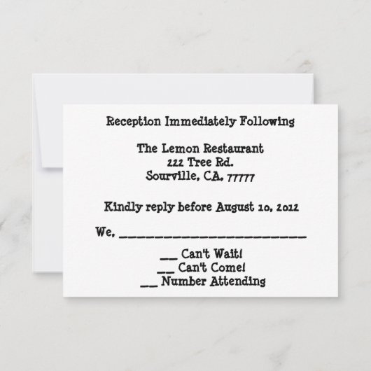 カントリーウェスタン結婚式の招待状の返信 招待状 (裏面)