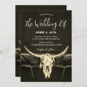 カントリーウェスタン ラスティック セピア ブル スカル ウェディング 招待状 (正面/裏面)