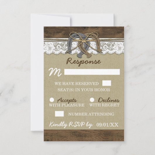 カントリーウェスタン 馬蹄 結婚式 出席確認カード 出欠カード (正面)