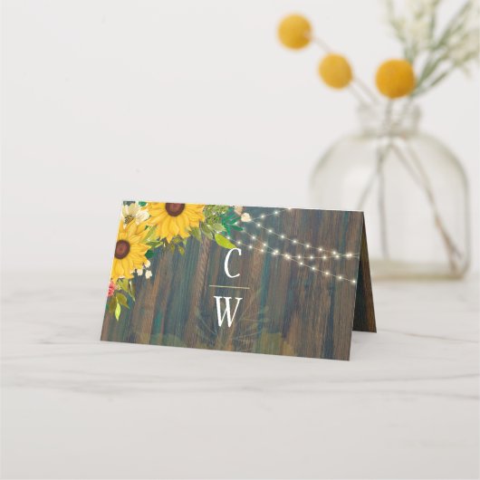カントリーウェディング素朴ウッドひまわりライト プレイスカード (裏面)