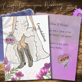カントリーウエスタンの花嫁カウガールブーツの結婚式カード シーズンカード