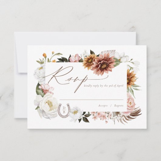 カントリーウエスタンウォーターカラーボヘミアンフローラフレーム 出欠カード (正面)