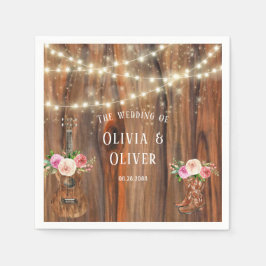 カントリーウエスタンウッドライトバイオリン結婚ズ スタンダードカクテルナプキン