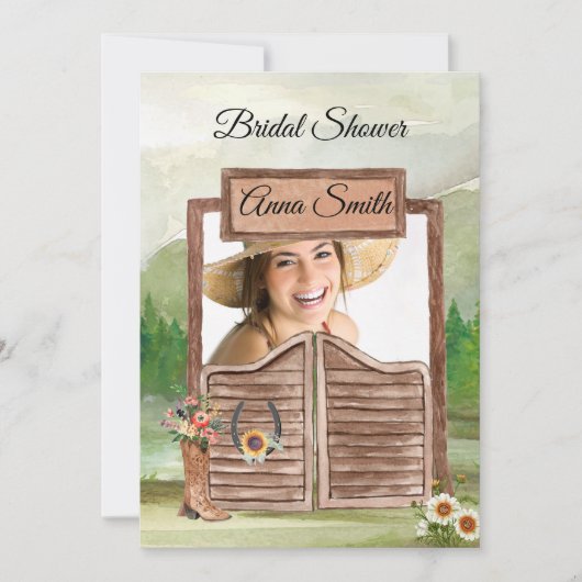 カントリーウエスタンカウボーイフォトブライダルシャワー 招待状 (正面)