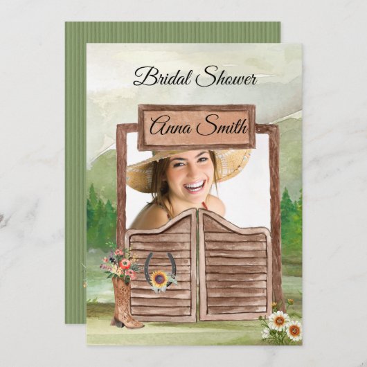 カントリーウエスタンカウボーイフォトブライダルシャワー 招待状 (正面/裏面)