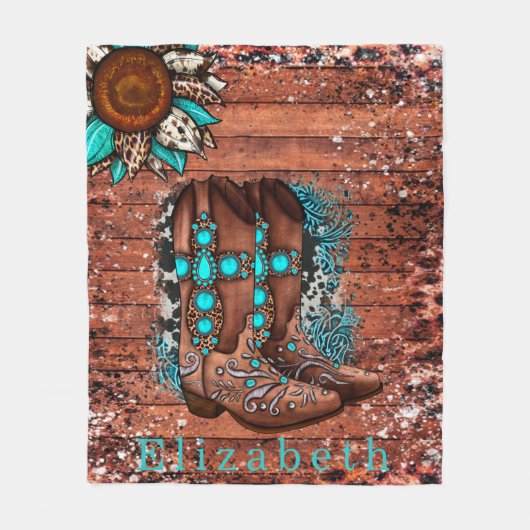 カントリーウエスタンカウボーイブーツ&フラワーカスタムズ フリースブランケット (正面)