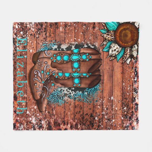 カントリーウエスタンカウボーイブーツ&フラワーカスタムズ フリースブランケット (正面(横))