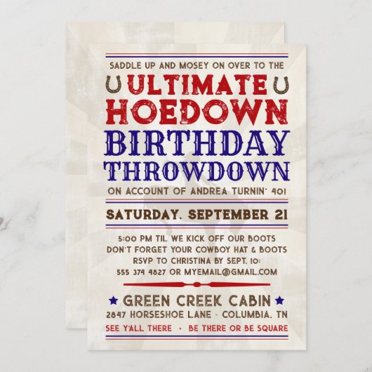 カントリーウエスタンカウボーイホームダウンパーティの招待状 招待状 (正面/裏面)