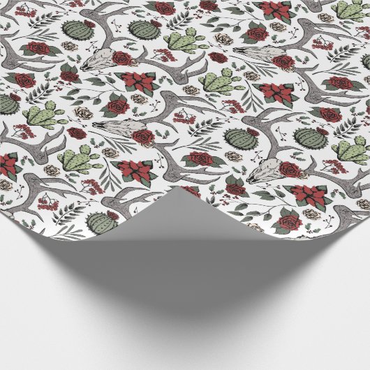 カントリーウエスタンクリスマスフローラトナカイスカル ラッピングペーパー (角)