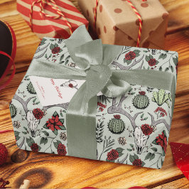 カントリーウエスタンクリスマスフローラトナカイスカル ラッピングペーパー