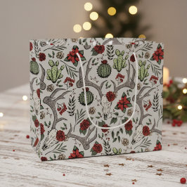 カントリーウエスタンクリスマスフローラトナカイスカル ラージペーパーバッグ