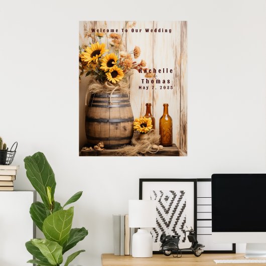 カントリーウエスタンサンフラワーズウイスキー樽へようこそ ポスター (ホームオフィス)