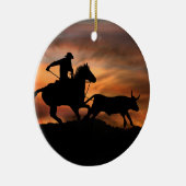カントリーウエスタンステアローピングカウボーイ セラミックオーナメント (右)