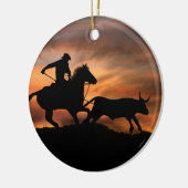 カントリーウエスタンステアローピングカウボーイ セラミックオーナメント (左)