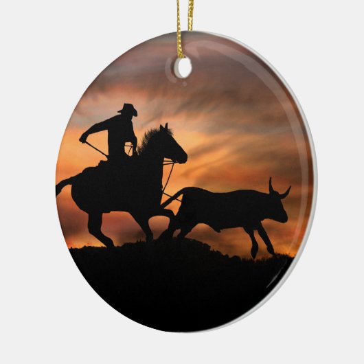 カントリーウエスタンステアローピングカウボーイ セラミックオーナメント (左)