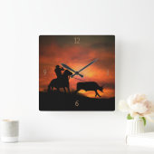 カントリーウエスタンステアローピンロングホーンカウボーイ スクエア壁時計 (ホーム)