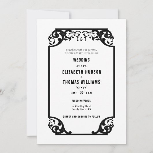 カントリーウエスタンデコフォーマル白黒結婚ズ 招待状 (正面)