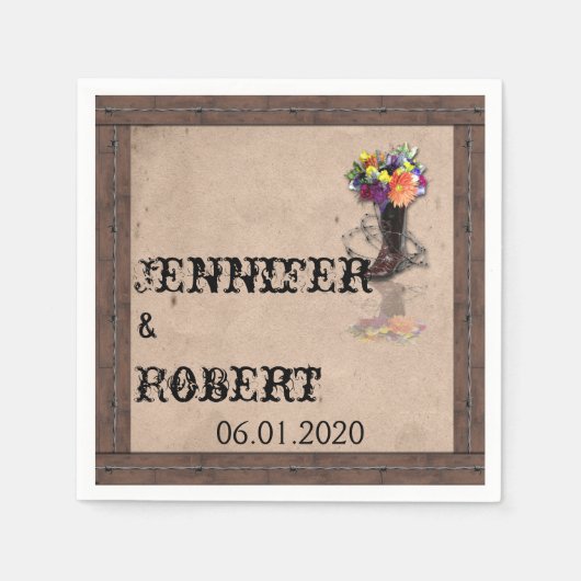 カントリーウエスタンバーベットワイヤ結婚ズナプキン スタンダードカクテルナプキン (正面)